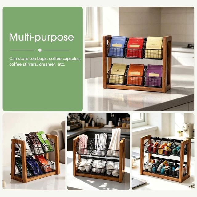 Alt view image 7 of 7 - 2 Tier Tea Organizer for Tea Bags with 6 Removable Metal Baskets