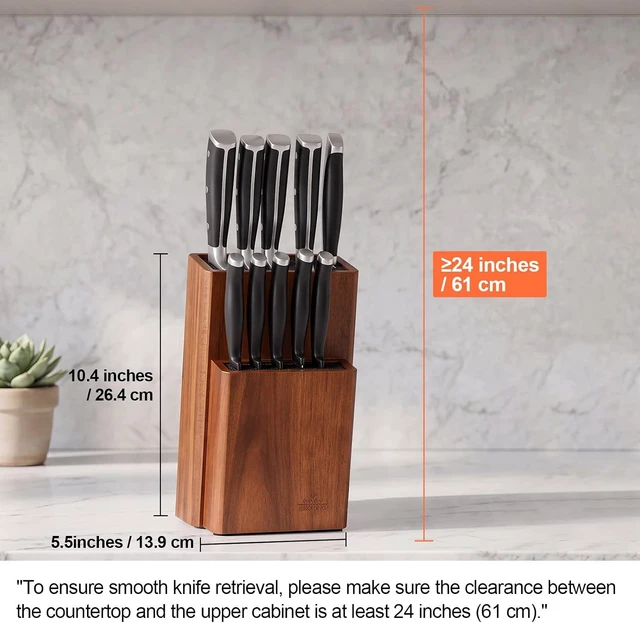 Alt view image 2 of 7 - Universal Knife Block Without Knives, Acacia Wood Countertop Knife Holder