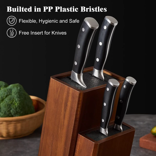 Alt view image 3 of 7 - Universal Knife Block Without Knives, Acacia Wood Countertop Knife Holder