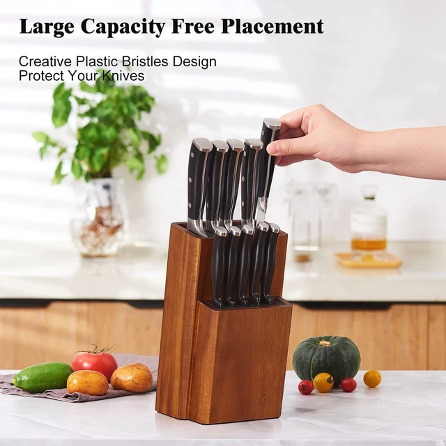 Alt view image 4 of 7 - Universal Knife Block Without Knives, Acacia Wood Countertop Knife Holder
