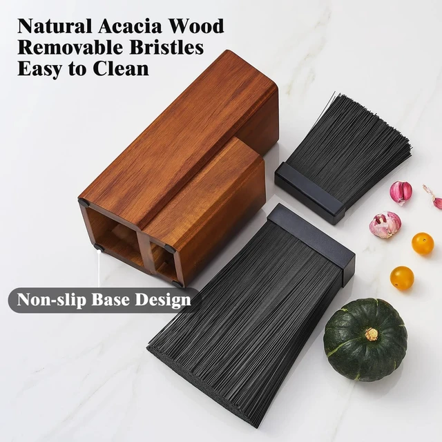 Alt view image 5 of 7 - Universal Knife Block Without Knives, Acacia Wood Countertop Knife Holder