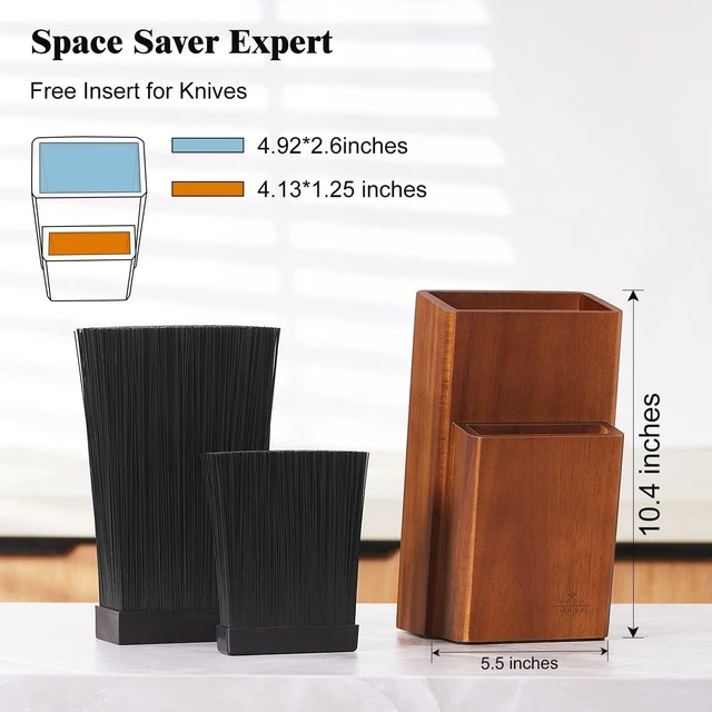Alt view image 6 of 7 - Universal Knife Block Without Knives, Acacia Wood Countertop Knife Holder