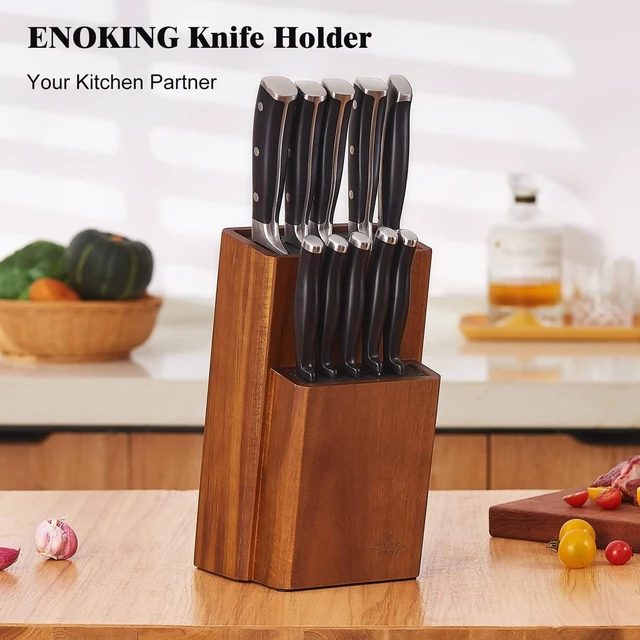 Alt view image 7 of 7 - Universal Knife Block Without Knives, Acacia Wood Countertop Knife Holder