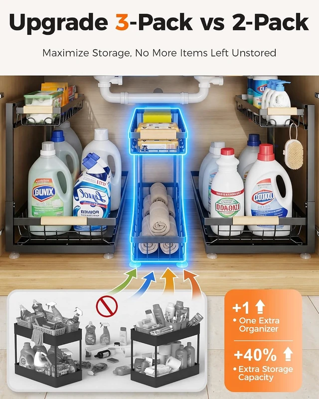 Alt view image 2 of 7 - 3-Pack Under Sink Organizer, 2-Tier Pull-Out Cabinet Organizer
