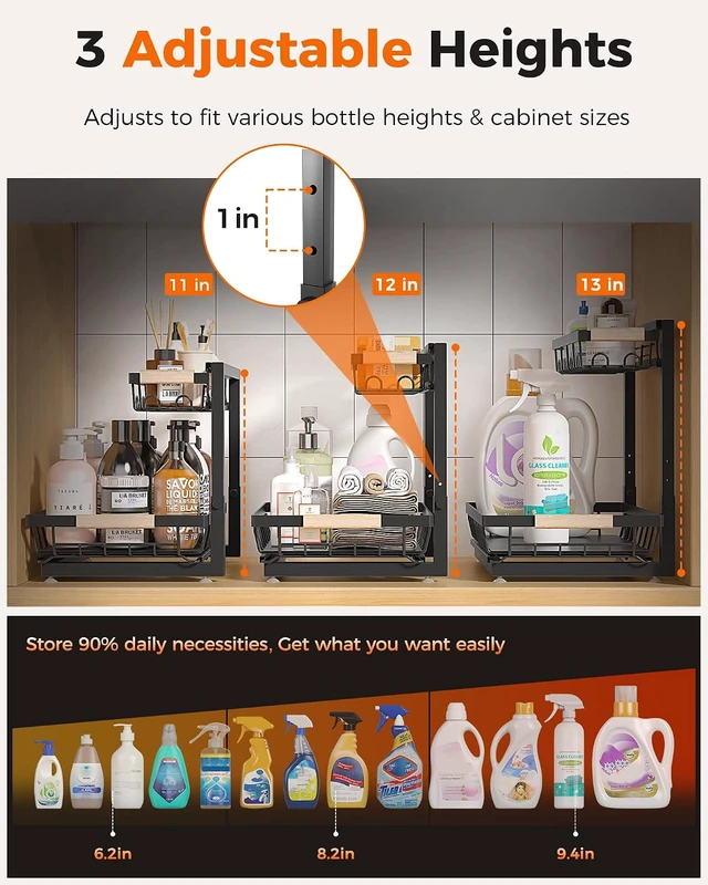 Alt view image 3 of 7 - 3-Pack Under Sink Organizer, 2-Tier Pull-Out Cabinet Organizer