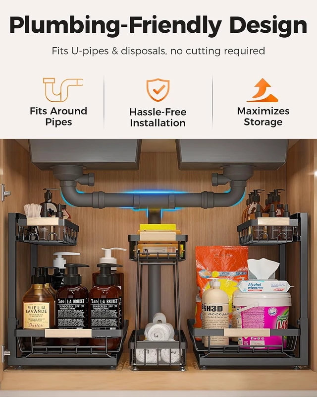 Alt view image 4 of 7 - 3-Pack Under Sink Organizer, 2-Tier Pull-Out Cabinet Organizer