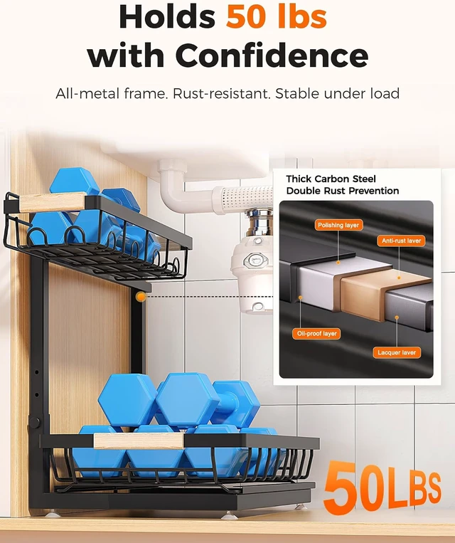 Alt view image 6 of 7 - 3-Pack Under Sink Organizer, 2-Tier Pull-Out Cabinet Organizer