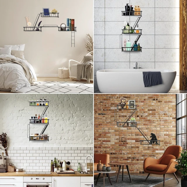 Alt view image 3 of 7 - Fire Escape Wall Shelf - New York Decorative Ladder Shelf, Wall Art Floating Shelf Black Metal Shelves for Bedroom, Home Office Storage and Display (3-Tier)
