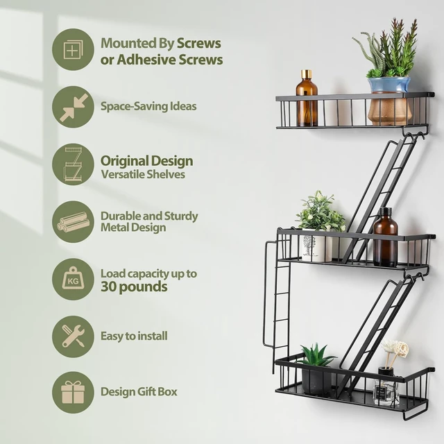 Alt view image 4 of 7 - Fire Escape Wall Shelf - New York Decorative Ladder Shelf, Wall Art Floating Shelf Black Metal Shelves for Bedroom, Home Office Storage and Display (3-Tier)