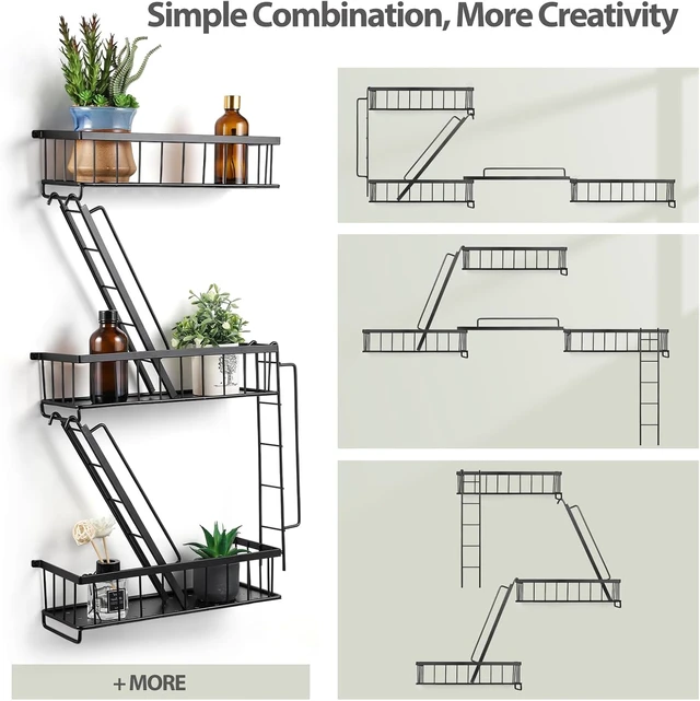 Alt view image 6 of 7 - Fire Escape Wall Shelf - New York Decorative Ladder Shelf, Wall Art Floating Shelf Black Metal Shelves for Bedroom, Home Office Storage and Display (3-Tier)