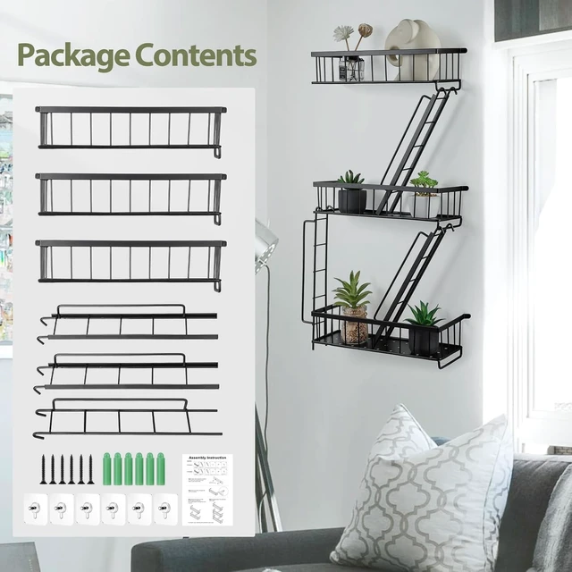 Alt view image 7 of 7 - Fire Escape Wall Shelf - New York Decorative Ladder Shelf, Wall Art Floating Shelf Black Metal Shelves for Bedroom, Home Office Storage and Display (3-Tier)