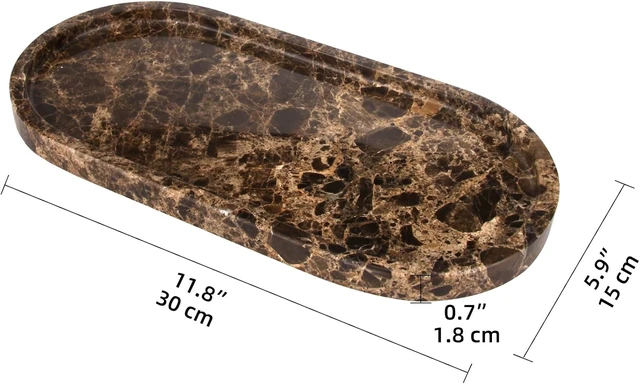 Alt view image 2 of 7 - Oval Marble Bathroom Vanity Tray, Dark Brown, 12" x 6" x 0.8"
