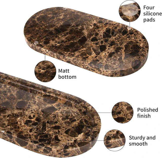 Alt view image 3 of 7 - Oval Marble Bathroom Vanity Tray, Dark Brown, 12" x 6" x 0.8"