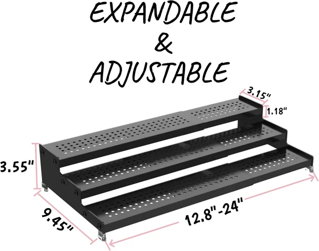 Alt view image 2 of 5 - Step Can Organizer, Metal Tiered Spice Rack for Kitchen Counter, 3-Tier Storage Shelf for Canned Food 1Pack/Black/With holes