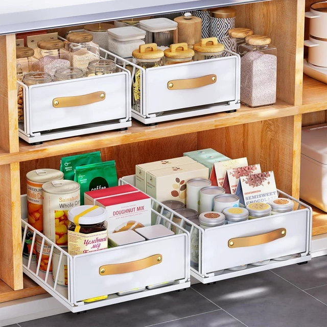 Main image of Pull out Cabinet Organizer,Heavy Duty Slide out Pantry Shelves Drawer Storage with Adhesive Nano Film,Sliding Mesh Cabinet Basket with Handle for Kitchen, Bathroom, Home, 11.8W" X 15.7"D X 6.2"H,White