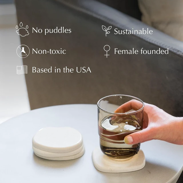 Alt view image 3 of 7 - Home Stone Coasters Set - Diatomaceous Earth Water-Absorbing Drink Coaster for Coffee Table, Kitchen or Bar, Modern Stone Appearance