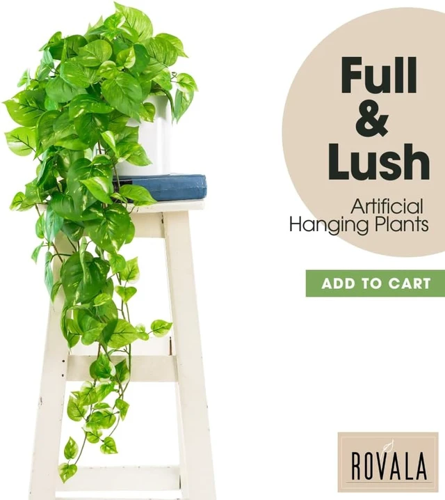Alt view image 2 of 7 - ROVALA Silk Plants for Home Decor Indoor in Pot Realistic Artificial Plants Fake Hanging Plants Faux Plants Indoor Fake Potted Plants Fake Plants for Shelves Bathroom Plants, Fake Pothos (Light Green)