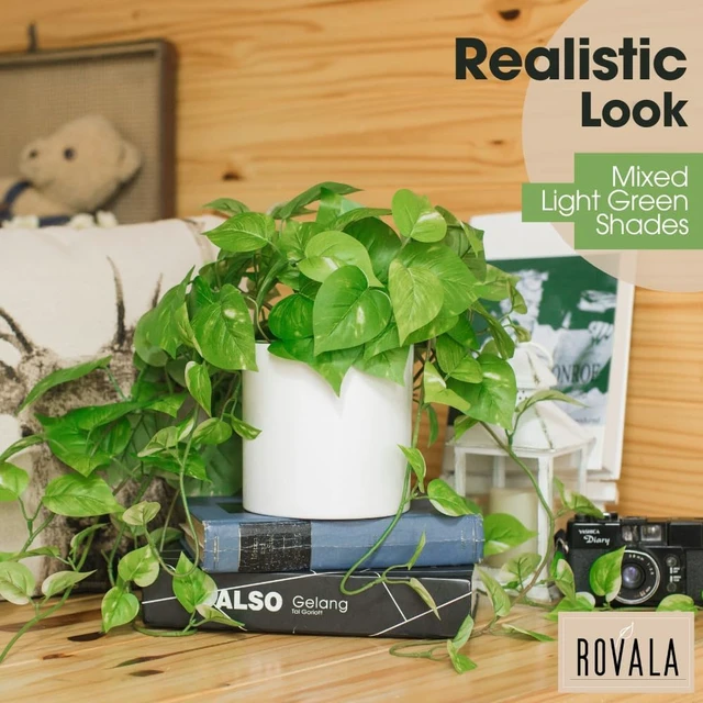 Alt view image 3 of 7 - ROVALA Silk Plants for Home Decor Indoor in Pot Realistic Artificial Plants Fake Hanging Plants Faux Plants Indoor Fake Potted Plants Fake Plants for Shelves Bathroom Plants, Fake Pothos (Light Green)