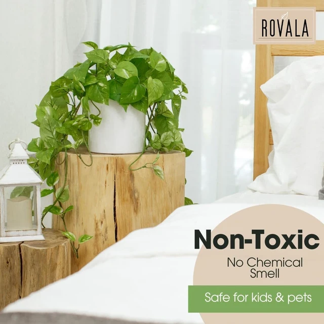 Alt view image 6 of 7 - ROVALA Silk Plants for Home Decor Indoor in Pot Realistic Artificial Plants Fake Hanging Plants Faux Plants Indoor Fake Potted Plants Fake Plants for Shelves Bathroom Plants, Fake Pothos (Light Green)