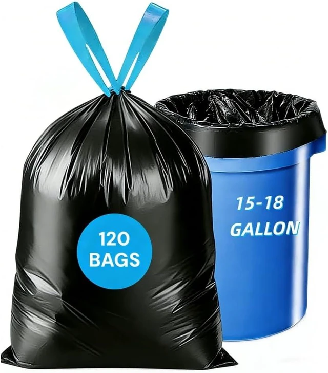 Main image of 15-18 Gallon Trash Bags Drawstring,1.2 Mil,Ultra Large Trash Can Liners, Heavy Duty Strong, for Home Kitchen Office Lawn Commercial.(120 Count)