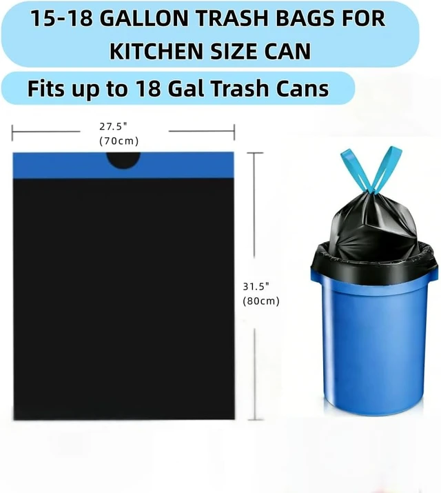 Alt view image 2 of 7 - 15-18 Gallon Trash Bags Drawstring,1.2 Mil,Ultra Large Trash Can Liners, Heavy Duty Strong, for Home Kitchen Office Lawn Commercial.(120 Count)