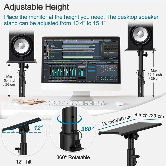 Alt view image 2 of 7 - Pair of Studio Monitor Stands Desk Clamp Speaker Stands 12°Tilt