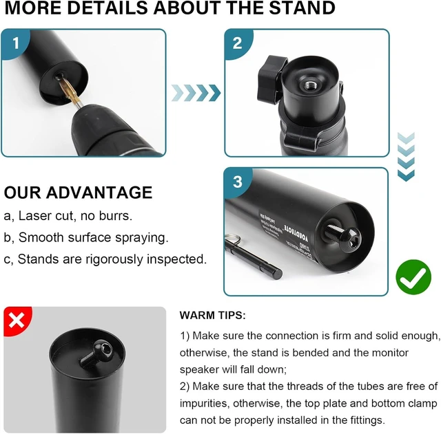 Alt view image 6 of 7 - Pair of Studio Monitor Stands Desk Clamp Speaker Stands 12°Tilt