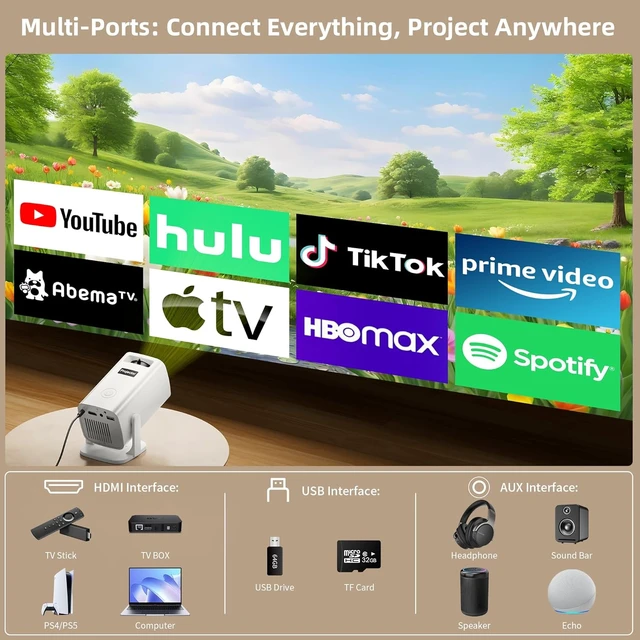 Alt view image 3 of 7 - Mini Projector 4K Support, Portable Projector Full HD 1080P Support