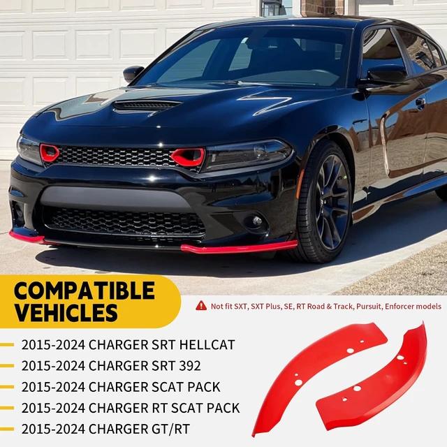 Alt view image 2 of 7 - Dodge Charger Front Lip Spoiler Splitter for 2015-2024, Red Front Bumper Lip Kit Compatible with Charger SRT 392/Scat Pack/RT/GT