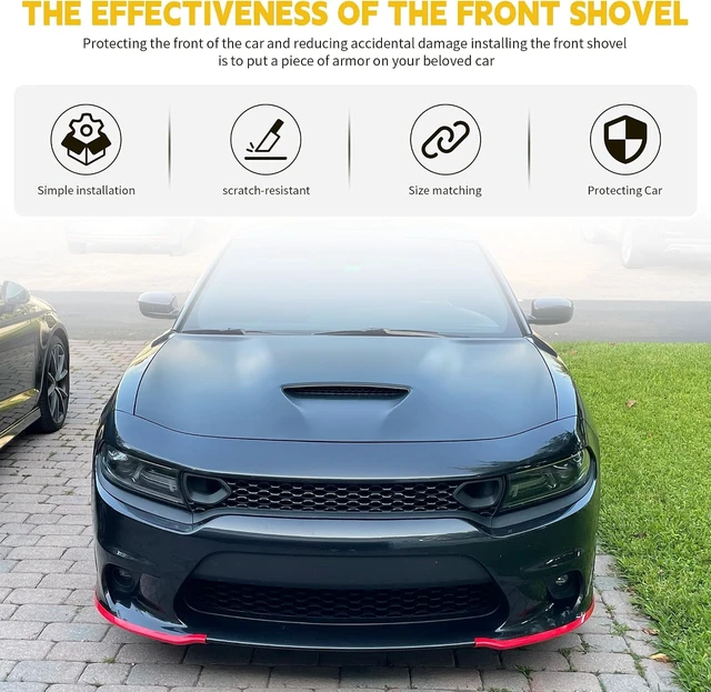 Alt view image 3 of 7 - Dodge Charger Front Lip Spoiler Splitter for 2015-2024, Red Front Bumper Lip Kit Compatible with Charger SRT 392/Scat Pack/RT/GT
