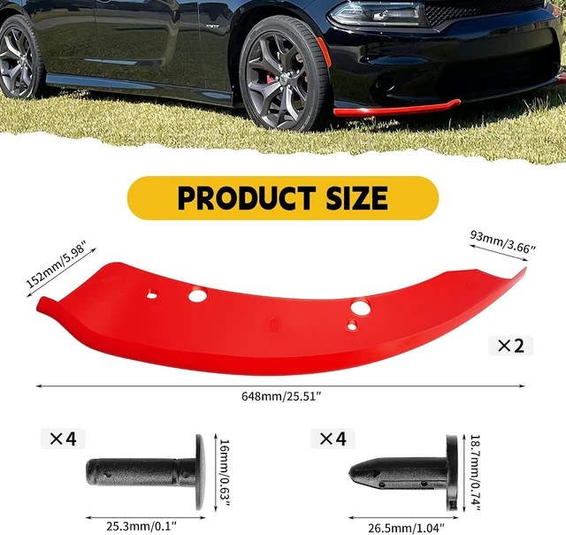 Alt view image 7 of 7 - Dodge Charger Front Lip Spoiler Splitter for 2015-2024, Red Front Bumper Lip Kit Compatible with Charger SRT 392/Scat Pack/RT/GT