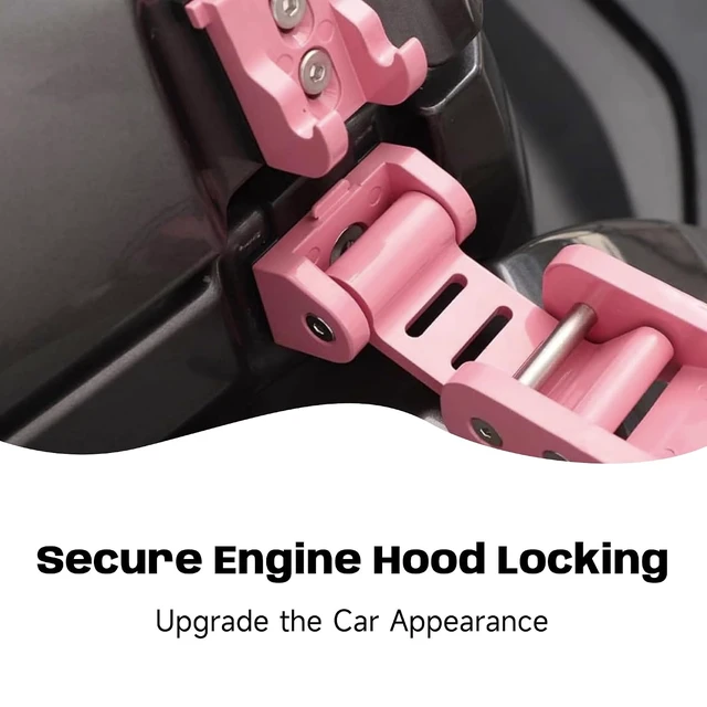 Alt view image 4 of 7 - Hood Latches, 3 Hole Hood Lock Catch Kit with Hardware Aluminum Alloy for 2007-2018 Jeep Wrangler JK JKU, 2018-2024 JL JLU & Jeep Gladiator Anti-Rattle Secure Hold Off Road Pink