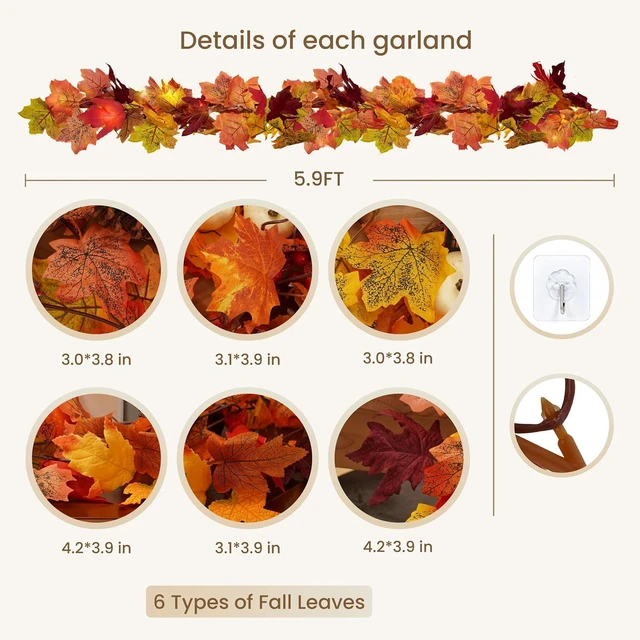 Alt view image 2 of 7 - 10 Pack Fall Leaf Garland, Hanging Vines Garland Artificial Fall Maple LeavesThanksgiving Decor for Home Wedding Fireplace Party