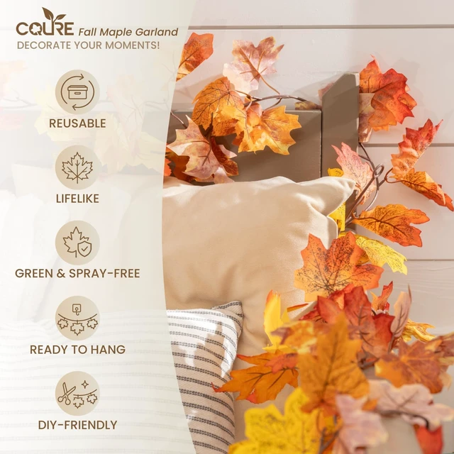 Alt view image 3 of 7 - 10 Pack Fall Leaf Garland, Hanging Vines Garland Artificial Fall Maple LeavesThanksgiving Decor for Home Wedding Fireplace Party