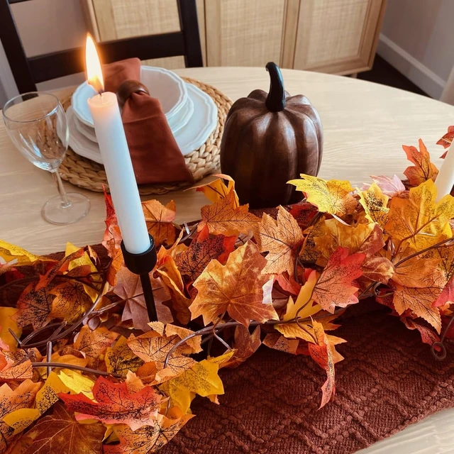 Alt view image 4 of 7 - 10 Pack Fall Leaf Garland, Hanging Vines Garland Artificial Fall Maple LeavesThanksgiving Decor for Home Wedding Fireplace Party