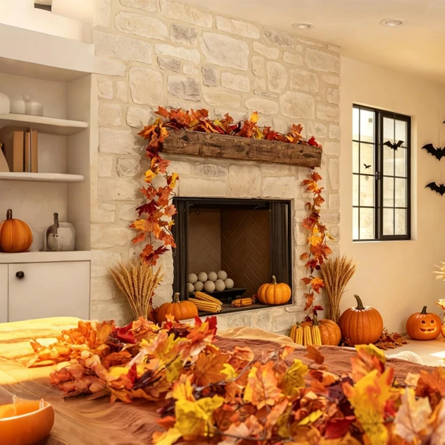 Alt view image 5 of 7 - 10 Pack Fall Leaf Garland, Hanging Vines Garland Artificial Fall Maple LeavesThanksgiving Decor for Home Wedding Fireplace Party