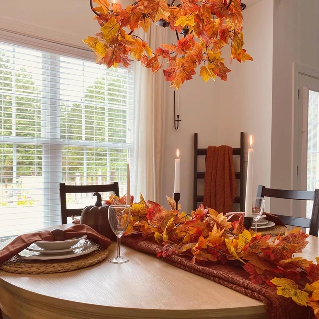 Alt view image 7 of 7 - 10 Pack Fall Leaf Garland, Hanging Vines Garland Artificial Fall Maple LeavesThanksgiving Decor for Home Wedding Fireplace Party