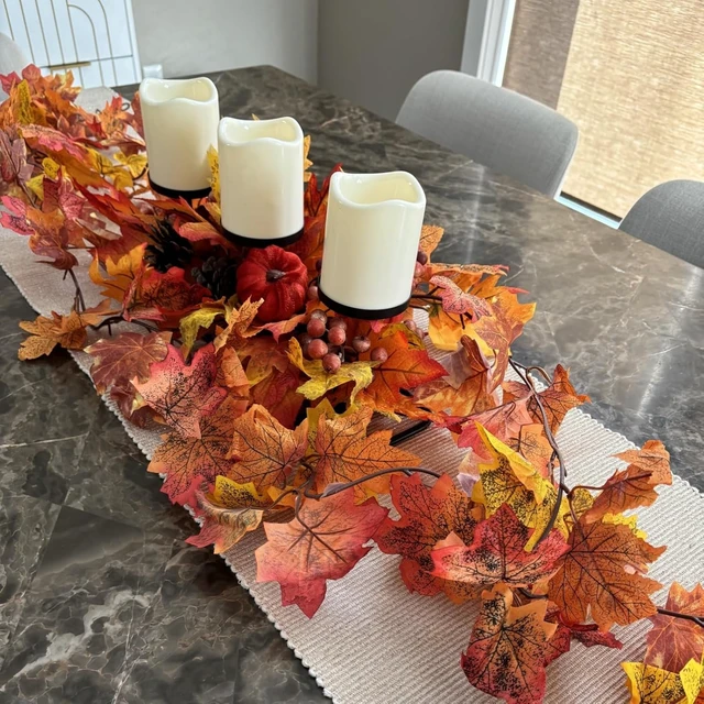 Alt view image 6 of 7 - 10 Pack Fall Leaf Garland, Hanging Vines Garland Artificial Fall Maple LeavesThanksgiving Decor for Home Wedding Fireplace Party