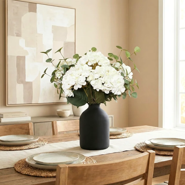 Alt view image 3 of 7 - Real Touch White Faux Hydrangea And Eucalyptus, Floral Arrangement For Vase