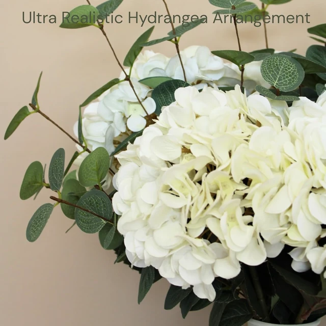 Alt view image 4 of 7 - Real Touch White Faux Hydrangea And Eucalyptus, Floral Arrangement For Vase