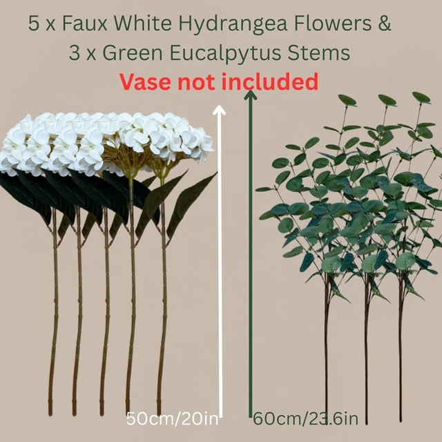 Alt view image 5 of 7 - Real Touch White Faux Hydrangea And Eucalyptus, Floral Arrangement For Vase