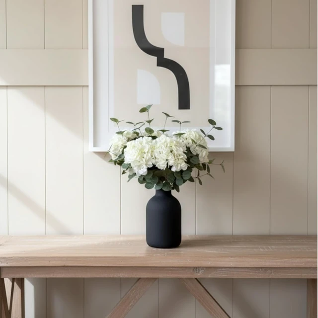 Alt view image 7 of 7 - Real Touch White Faux Hydrangea And Eucalyptus, Floral Arrangement For Vase
