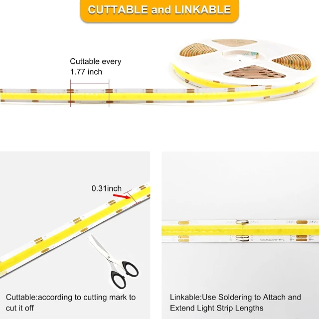 Alt view image 5 of 7 - CCT COB LED Strip Lights Tunable White, 16.4ft Dimmable 2700K-6500K 24V Tunable White LED Strip Lights Set, High Density led Strips CRI 90+ UL-Listed Power Supply,for Bedroom Kitchen Home DIY Lighting