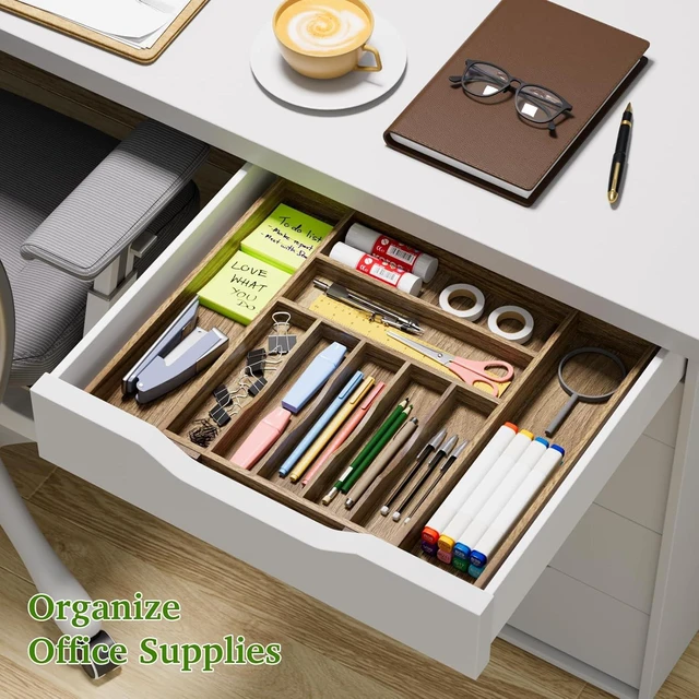 Alt view image 4 of 7 - Acacia Wood Kitchen Silverware Drawer Organizer, Expandable Utensil Cutlery Drawer Organizer with Dividers, Flatware Organizer Silverware Tray for Spoon, Fork, 13''-20''x16.9'' (7-9 Slots)