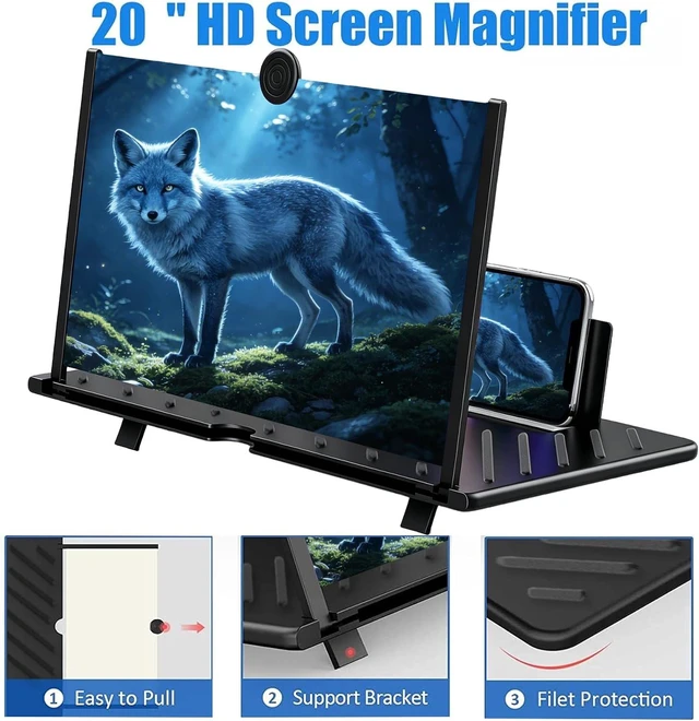 Alt view image 2 of 7 - 20" Screen Magnifier for Smartphone,3D HD Screen Enlarger for Movies, Videos, and Gaming,Adjustable Angle Design Amplifier Desktop Magnifying for Seniors Reading,Gifts for Mom Dad(Black, 20 Inch)
