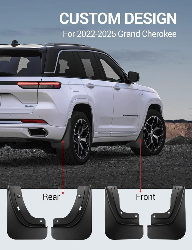 Alt view image 2 of 7 - Mud Flaps Fit for 5th Gen Jeep Grand Cherokee 2025 2024 2023 2022 No Drilling Required All Weather Mud Splash Guards Mudflap Front & Rear Gen Jeep Grand Cherokee 2-Row Accessories 4pcs (Non L)