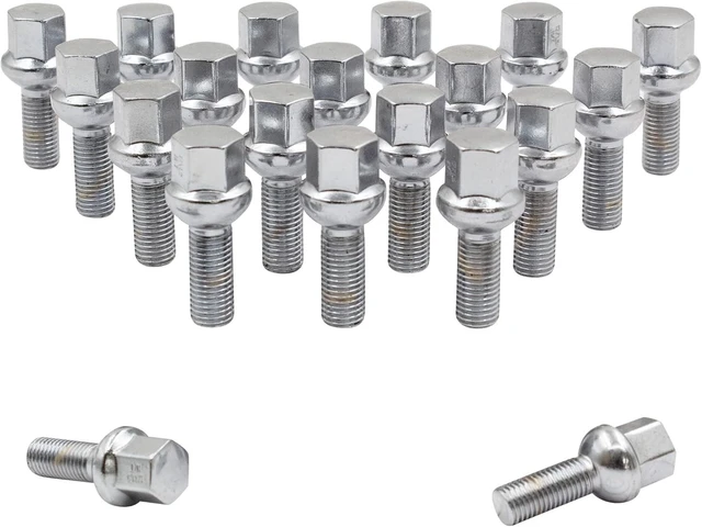 Main image of 20 Pcs M12 x 1.5 12 x 1.5 Thread Ball Seat Lug Bolt Chrome Finish 28mm Shank Length 17mm Hex fits Many Mercedes Benz Pass Cars 1972-1985
