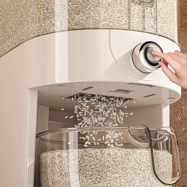 Alt view image 2 of 5 - Large Rice Dispenser 25Lbs, Cereal Dispenser Rice Container Food Storage Container with Measuring Cup, Cereal Containers Storage Kitchen Storage Household Rice Pet Food Holder (25LBS)