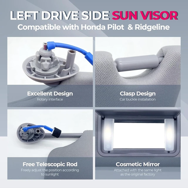 Alt view image 4 of 7 - Left Driver Side Sun Visor with Light Fits for Honda Pilot 2016-2022 Honda Ridgeline 2018-2020 Sun Shade # 83280-TG7-A12ZB 83230-TG7-A12ZB (Gray) (Gray(Left Driver Side))