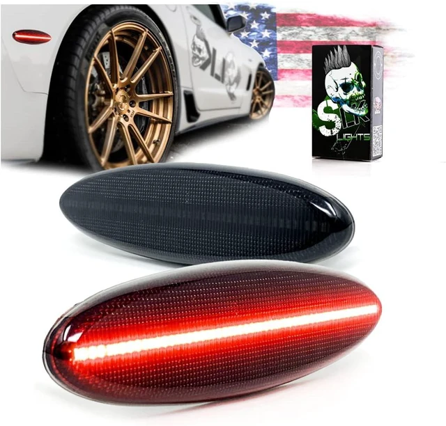 Main image of -Lights C5 Red LED Rear Side Marker Fender Lights Better than OEM Replacement for 1997-2004 Coupe Z06 Convertible Corvette accessories (Smoked Lens)